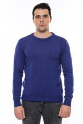 Lacivert Bisiklet Yaka Slimfit Desensiz Triko - 1