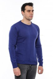 Lacivert Bisiklet Yaka Slimfit Desensiz Triko - 3