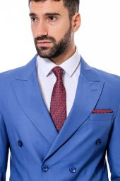 Kruvaze Slim Fit Mavi Erkek Takım Elbise - 1