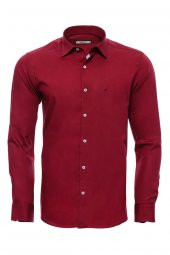 Desensiz Slim Fit Bordo Kırmızı Erkek Gömlek - 1