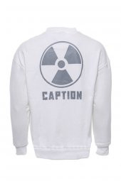 Beyaz Bisiklet Yaka Baskılı Erkek Sweatshirt - 2
