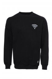 Siyah Bisiklet Yaka Baskı Detaylı Sweatshirt - 1
