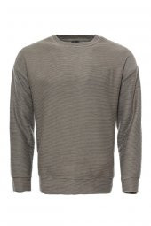 Yatay İnce Çizgili Haki Erkek Sweat - 1