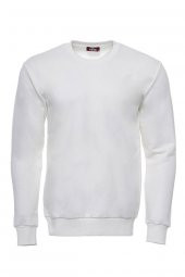Krem Erkek Bisiklet Yaka Desensiz Sweatshirt - 1