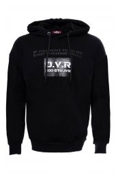 Kapşonlu Baskılı Siyah Erkek Sweat - 1