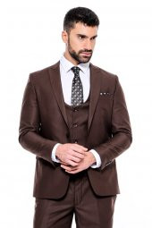 Desensiz Slim Fit Kahverengi Erkek Takım Elbise - 2