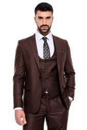 Desensiz Slim Fit Kahverengi Erkek Takım Elbise - 4