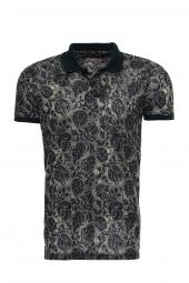 Yeşil Çiçek Desenli Polo Yaka T-shirt - 1