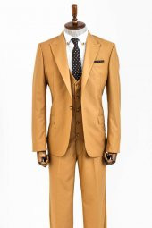 Desensiz Slim Fit Taba Erkek Takım Elbise - 1