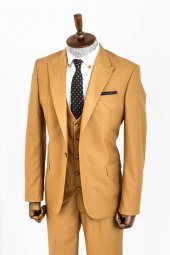 Desensiz Slim Fit Taba Erkek Takım Elbise - 3