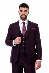 Desensiz Geniş Yaka Bordo Erkek Takım Elbise - 5