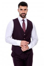 Desensiz Geniş Yaka Bordo Erkek Takım Elbise - 9