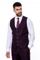 Desensiz Geniş Yaka Bordo Erkek Takım Elbise - 10