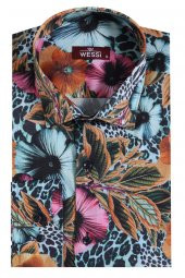 Büyük Çiçek Desenli Slim Fit Uzun Kollu Renkli Erkek Gömlek - 3