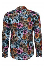 Büyük Çiçek Desenli Slim Fit Uzun Kollu Renkli Erkek Gömlek - 5