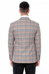 Ekose Desenli Slim Fit Turuncu Siyah Erkek Ceket - 7
