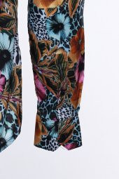 Büyük Çiçek Desenli Slim Fit Uzun Kollu Renkli Erkek Gömlek - 4