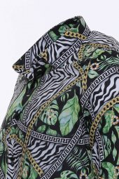 Zincir Zebra Yaprak Desenli Slim Fit Uzun Kollu Çok Renkli Erkek Gömlek - 3