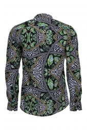 Zincir Zebra Yaprak Desenli Slim Fit Uzun Kollu Çok Renkli Erkek Gömlek - 4