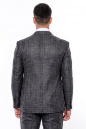 Kendinden Desenli Yelekli Slim Fit Siyah Takım Elbise - 9