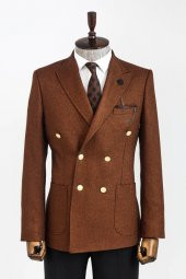 Kruvaze Slim Fit Kahverengi Erkek Ceket - 1