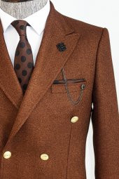 Kruvaze Slim Fit Kahverengi Erkek Ceket - 2