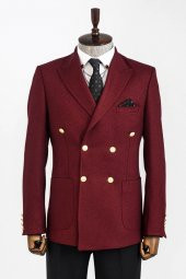 Kruvaze Slim Fit Bordo Erkek Ceket - 1