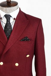 Kruvaze Slim Fit Bordo Erkek Ceket - 2