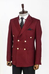 Kruvaze Slim Fit Bordo Erkek Ceket - 5