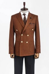 Kruvaze Slim Fit Kahverengi Erkek Ceket - 3