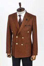 Kruvaze Slim Fit Kahverengi Erkek Ceket - 4