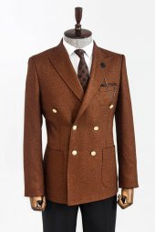 Kruvaze Slim Fit Kahverengi Erkek Ceket - 5