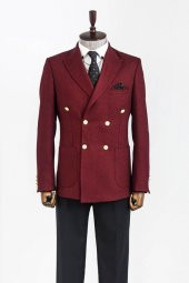 Kruvaze Slim Fit Bordo Erkek Ceket - 3