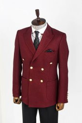 Kruvaze Slim Fit Bordo Erkek Ceket - 4