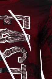 Bordo Taşlı Baskılı Sweatshirt - 2