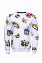 Beyaz Baskılı Taşlı Bisiklet Yaka Sweatshirt - 3