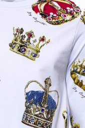Beyaz Baskılı Taşlı Bisiklet Yaka Sweatshirt - 5