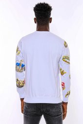 Beyaz Baskılı Taşlı Bisiklet Yaka Sweatshirt - 6