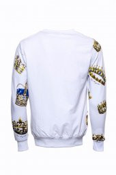 Beyaz Baskılı Taşlı Bisiklet Yaka Sweatshirt - 7