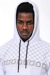 Beyaz Kapşonlu Desenli Sweatshirt - 1
