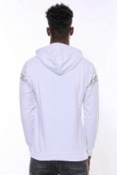 Beyaz Kapşonlu Desenli Sweatshirt - 6