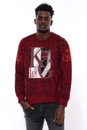 Bordo Taşlı Baskılı Sweatshirt - 9