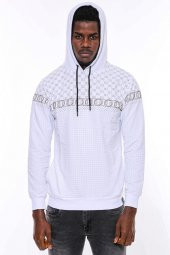 Beyaz Kapşonlu Desenli Sweatshirt - 9