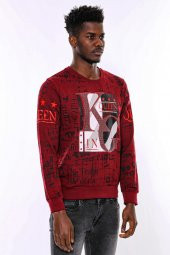 Bordo Taşlı Baskılı Sweatshirt - 2