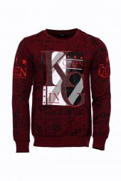 Bordo Taşlı Baskılı Sweatshirt - 3