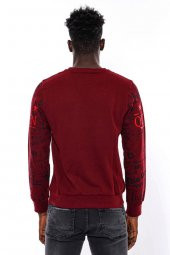 Bordo Taşlı Baskılı Sweatshirt - 4