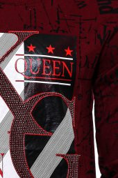 Bordo Taşlı Baskılı Sweatshirt - 5