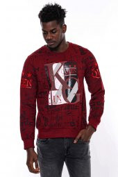Bordo Taşlı Baskılı Sweatshirt - 7