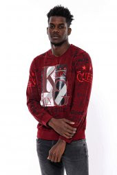 Bordo Taşlı Baskılı Sweatshirt - 8