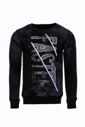Siyah Taşlı Desenli Sweatshirt - 1